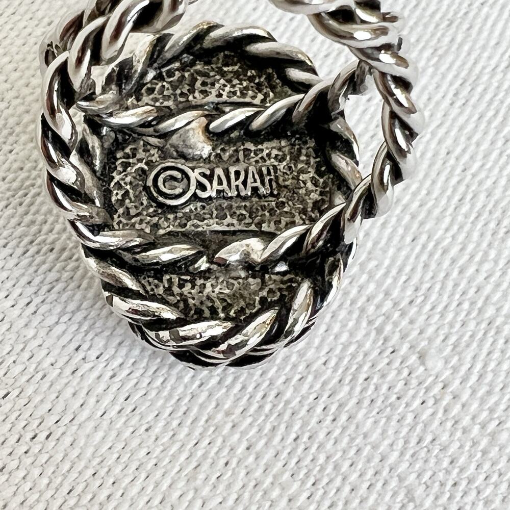 Sarah Coventry Ring Blue Rose Braided Rope Band Silver Tone Adjustable Cottage - Picture 8 of 9